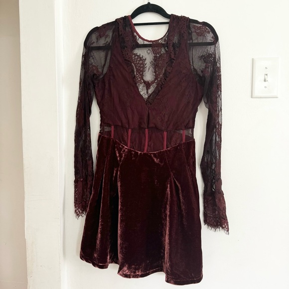 Free People Marlie Lace Mini Dress Burgundy Maroon Small - Picture 4 of 12